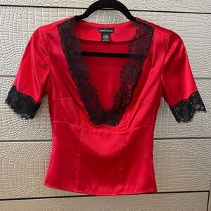 Moda International Red and Black Lace Top